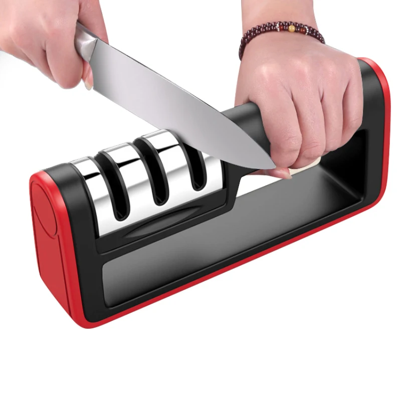 Точилка для ножей быстрая точилка Профессиональная 3 стадии точилка шлифовальная машина Нескользящая силиконовая резина Кухонные ножи аксессуары