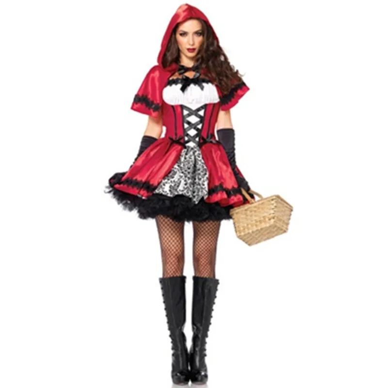 Glamorous Faux Lace-up Bodice Black Satin Bow Red Riding Hood Costume Adult Girl Fairytale Costumes 2015 New Fancy Dress L15206 L15206 800x800