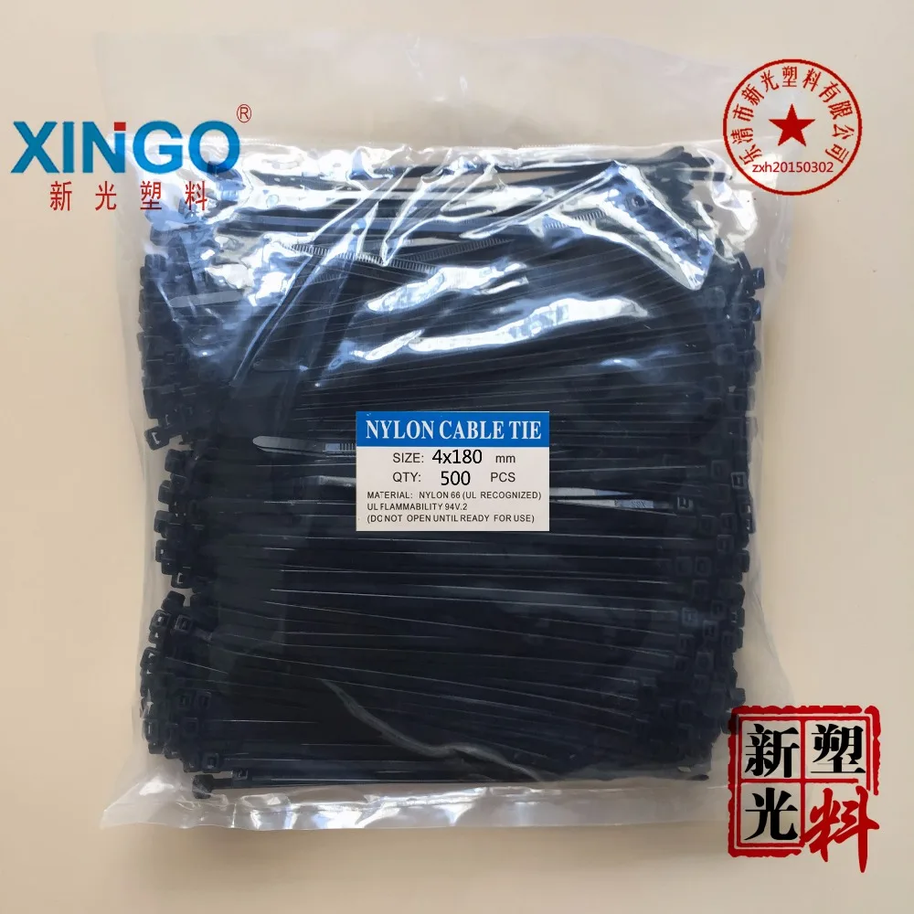 

500Pcs/pack 4*180mm High Quality width 3.6mm Black Color (National Standard) Self-locking Plastic Nylon Cable Ties,Wire Zip Tie