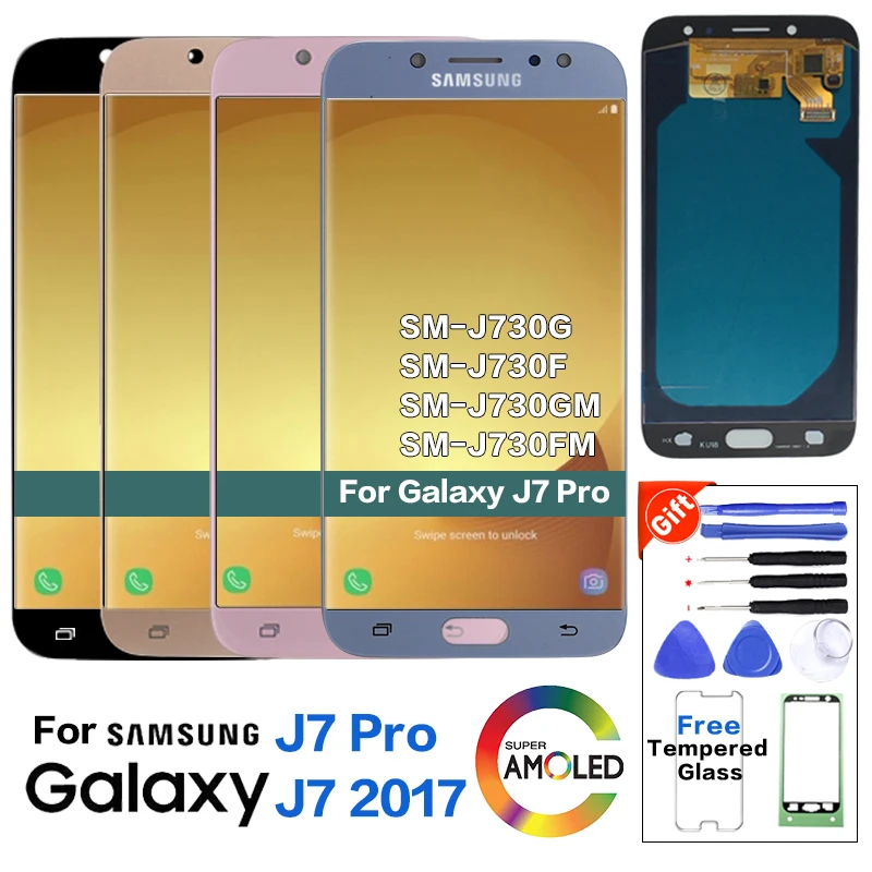 Дешево Супер Amoled для samsung Galaxy J7 Pro 2017 J730 J730F ЖК дисплей сенсорный дигитайзер сборка J730F ЖК дисплей с регулировкой яркости