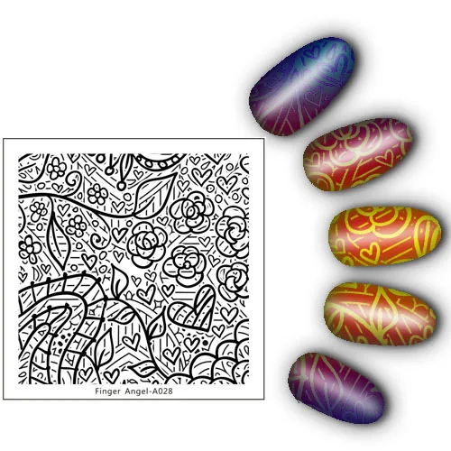 15 шт./компл. квадратный ноготь штамповочный лоток для дизайна ногтей штамповка пластины изображения Finger AngelA дизайн трафарет для печатей для ногтей 15 узоров