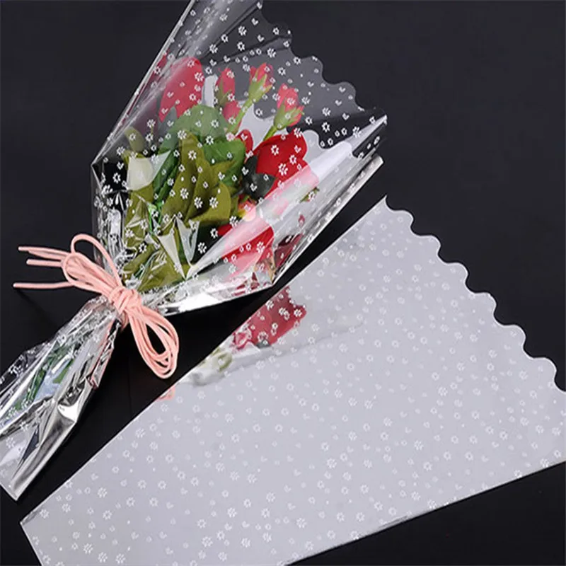 

50pcs Flower Wrapping Paper Silver Single Branch Bag OPP Waterproof Cellophane Fresh Bouquet Packaging Florist Decoration