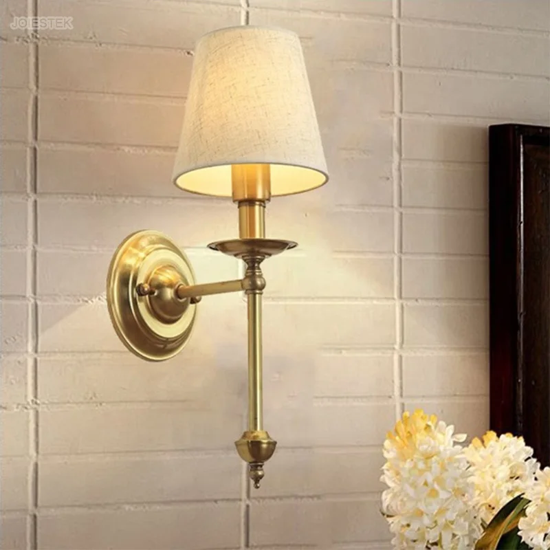 European Style Copper Wall Lamp with Shade for Living room Bedroom Corridor Modern Pastoral