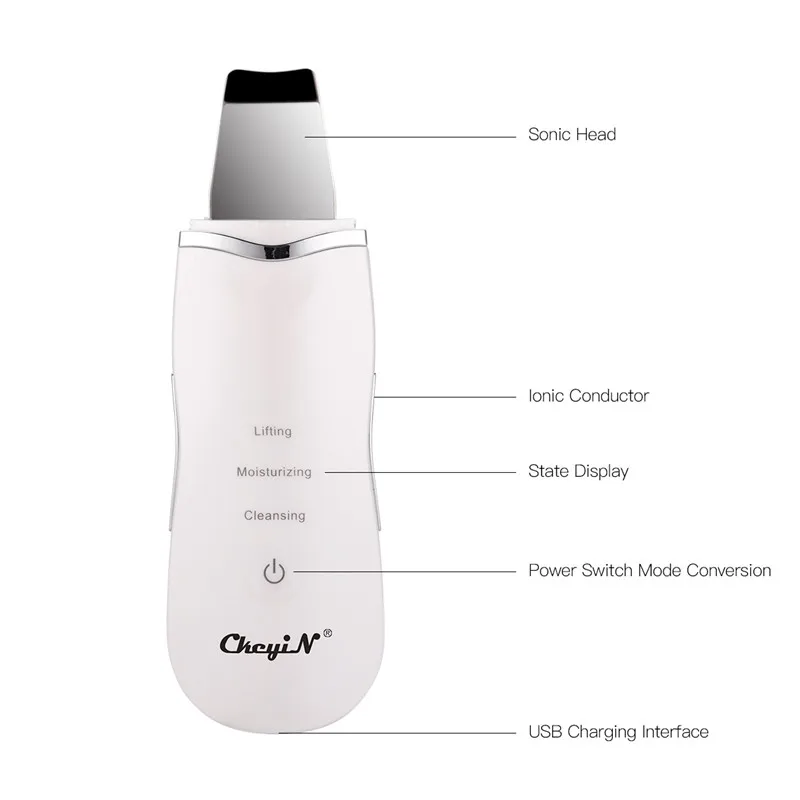  Ultrasonic Skin Scrubber Massager Machine Facial Pore Cleaner Deeply Cleaning Device Anion Face Car
