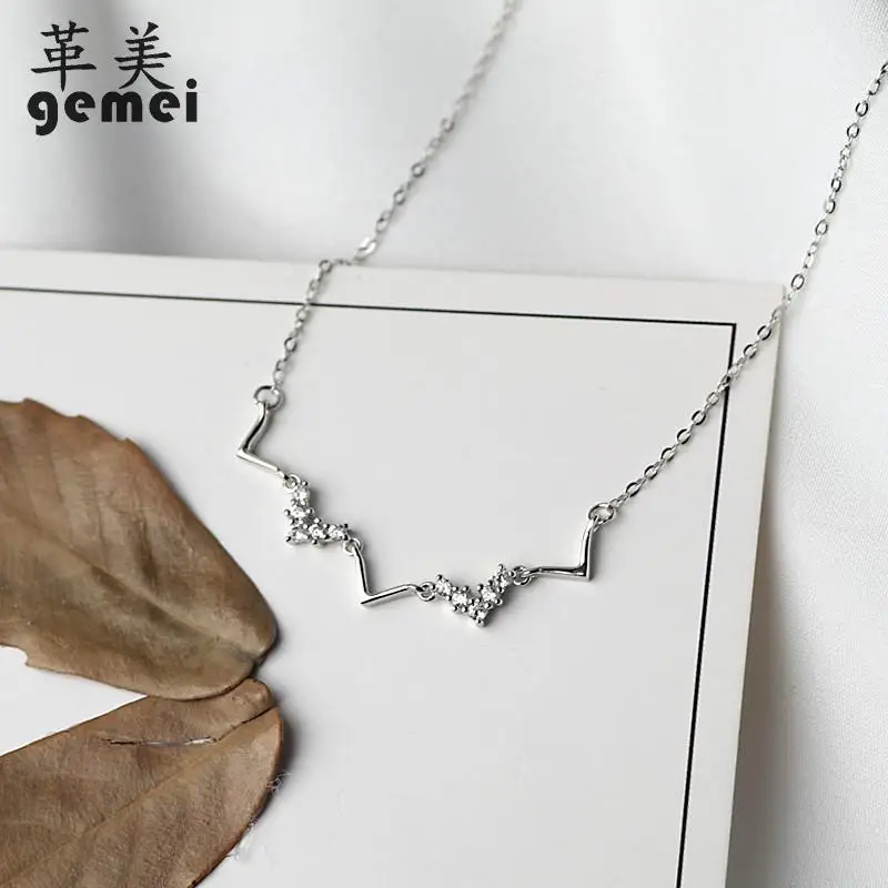 

Gemei 100% 925 Sterling Silver Cubic Zirconia Wave Chains Necklaces For Women Simple Fashion Party Jewelry