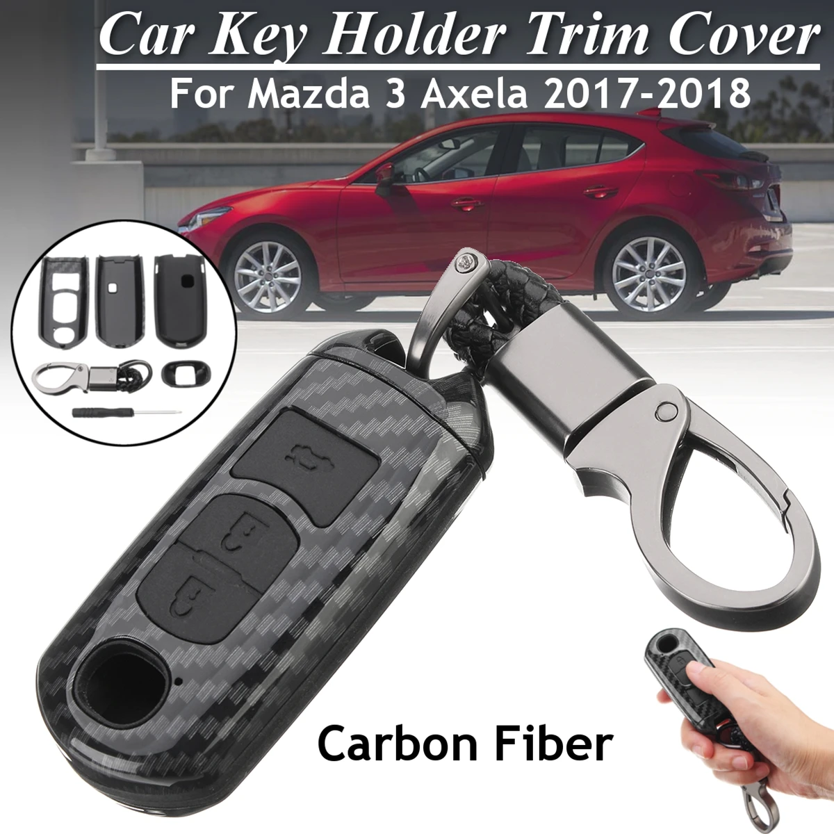 

For Mazda 3 Axela 2017-2018ABS Carbon Fiber Remote Smart Pattern Soft Silicone Protection Car Key Case Bag Cover with Key Ring