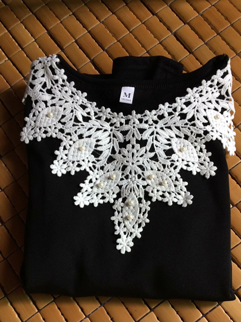 Blanco Camisas winter White Puff Otoño Black Outwear White Thick Tops Cuello Invierno black Perla O winter S Tamaño 6xl Fondo Del Femenina Mujer El Más 2017 Blusa De Negro Encaje w48UYxqYp