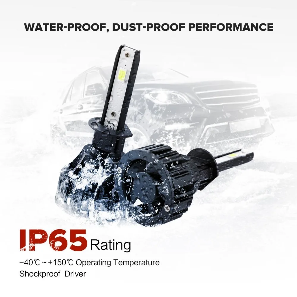 Auxmart T5 автомобильный головной светильник H7 H1 COB Chips светодиодный Авто лампочка 72