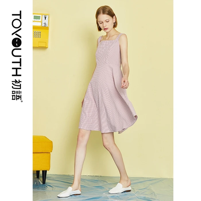 

Toyouth Allover Houndstooth Cami Dress Women Spaghetti Strap Sleeveless Pink Party Weekend Casual Dress Elegant Short Dress