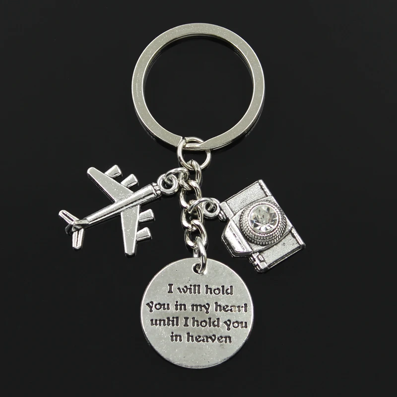

Fashion 30mm Key Chain Keychain Jewelry Silver airplane aircraft camera I will hold you in my heart until in heaven Pendant