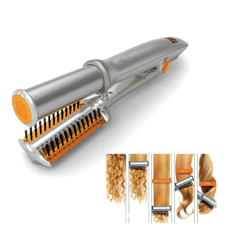 

Pro Ionic Brush and Ceramic Flat Iron Tool Silver Rotating Iron 3 in 1 Hair Straightener Curler Curling Wand US/UK/EU/AU