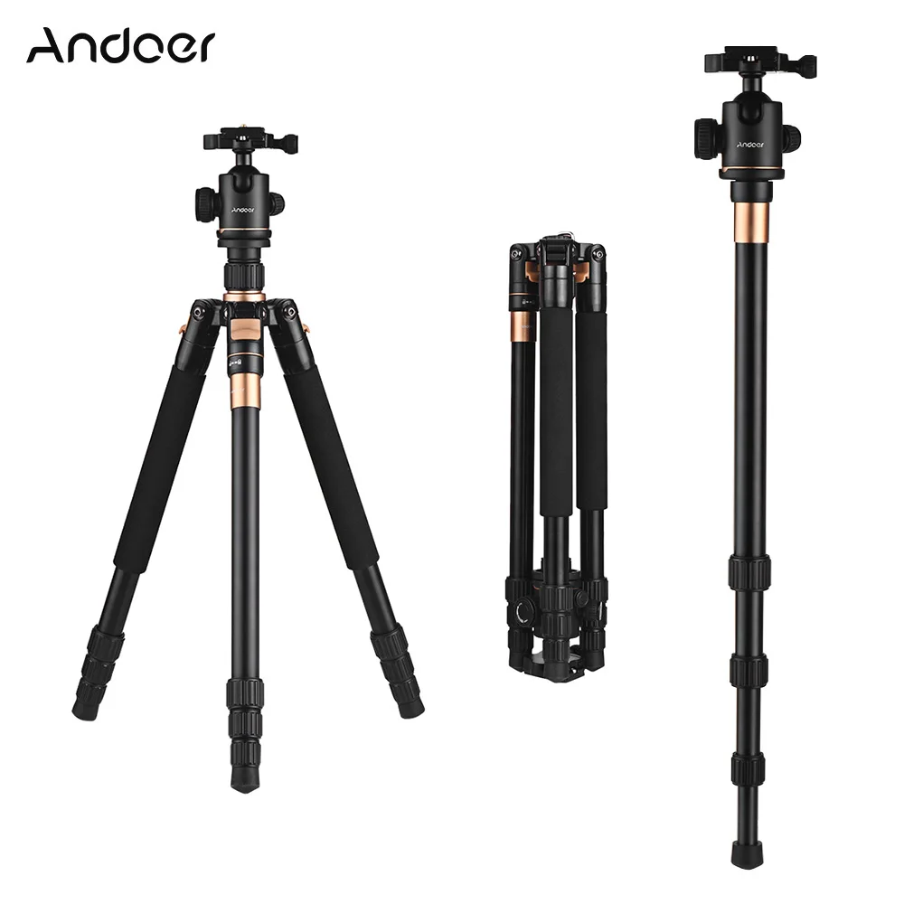 

Andoer Lightweight Travel Aluminum Alloy Tripod with Monopod 360 Degree Ball Head/ Carry Bag for Canon Nikon Sony DSLR Camera