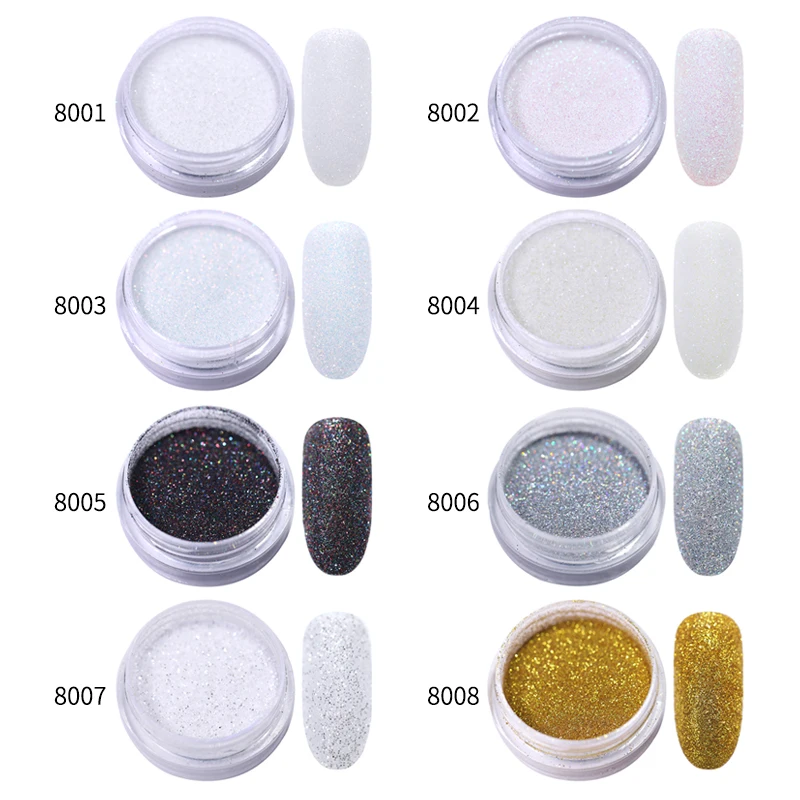 

8Pcs Holographic Nail Glitter Powder Shining Sugar Gradient Chrome Pigment Dust Powder Nail Art Decoration Manicure Set