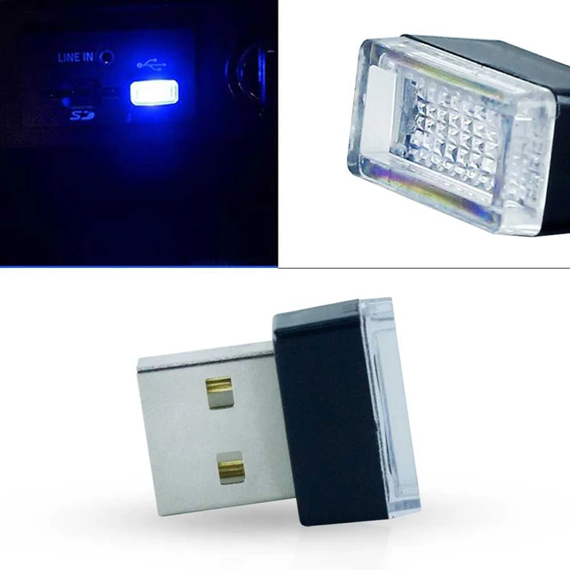 Миниатюрный USB плагин синий светодиодный автомобиль внутренняя лампа для атмосферного освещения 20000h практичная