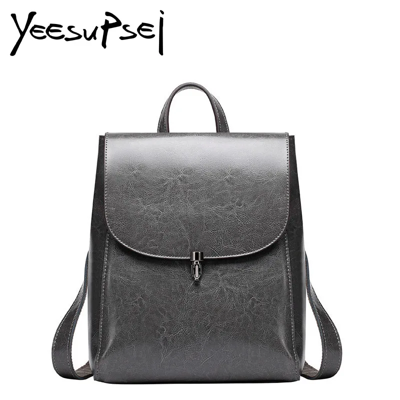 

YeeSupSei Women Leather Backpack Small Minimalist Solid Color School Bags For Teenagers Girls Feminine Backpack sac a dos femme