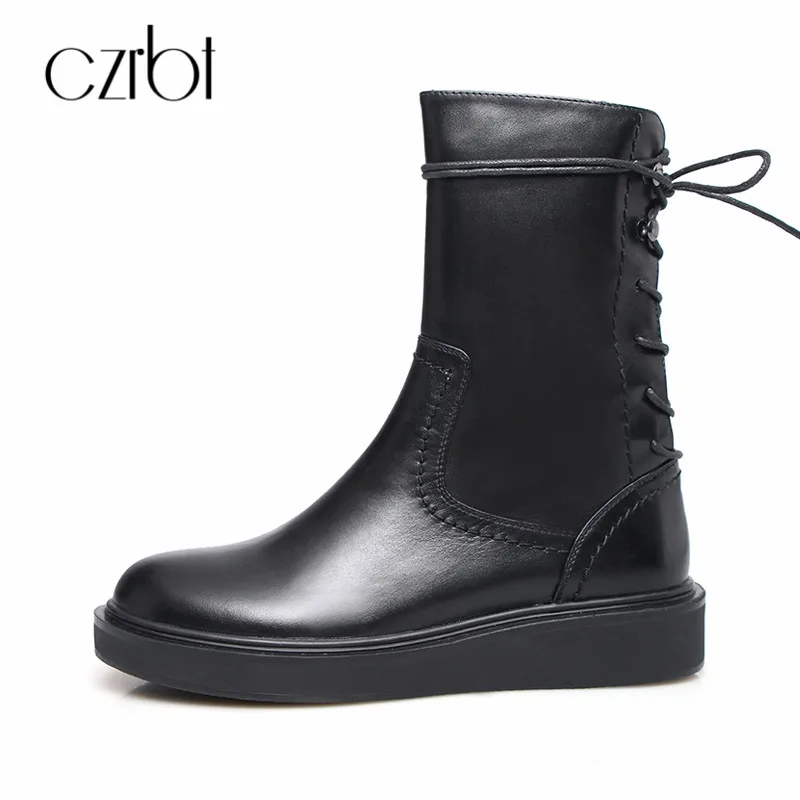 

CZRBT winter women's boots hand-made leather platform black women's shoes women's flat shoes comfort warm fashion women's shoes