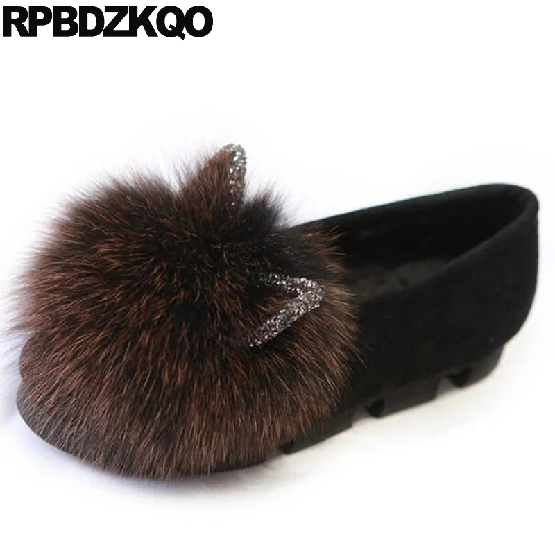 

Chinese Fur Kawaii Slip On Ladies Round Toe Designer Shoes China Black 2017 Drop Shipping Women Flats Ear Fashion Beautiful