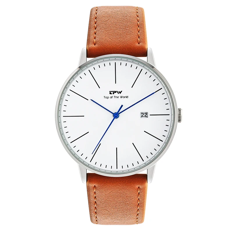 

luxury mens watch with calender 3 atm water resistant japan movement 3 year battery life leather men's watch quartz movement