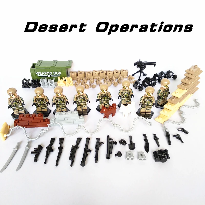 

Desert Operations Weapons Pack Maxim Gun Army WORLD WAR 2 Military Soldier SWAT Building Blocks Figure Boy Educational Toy Gift
