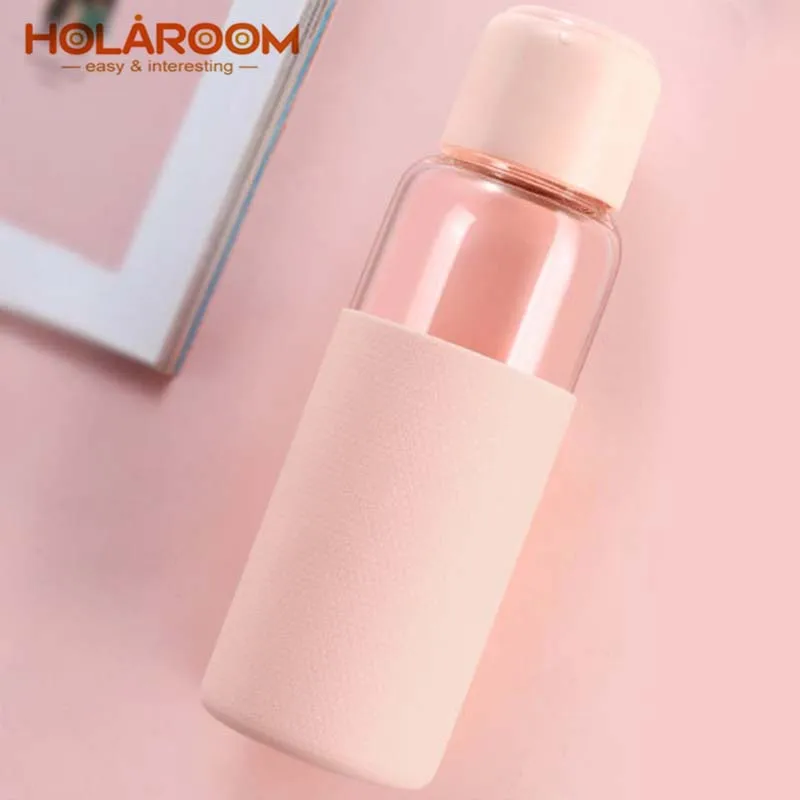 

Colorful Glass Water Bottles Heat-resistant Leak-proof Glass Bottle Portable Drinking Bottle With Silicone Sleeve 350ml
