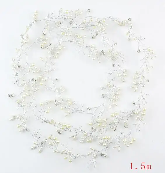 Новомодное очарование Стразы и жемчужины Hairband для женщин ювелирные изделия Свадебные украшения для головы - Цвет: Silver 1.5 m
