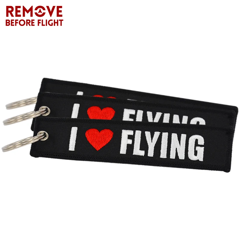 

10pcs I LOVE FLYING Key Ring Black OEM Keychain Safety Tag Label Embroidery Chain Aviation Gifts Fashion Jewelry Wholesale