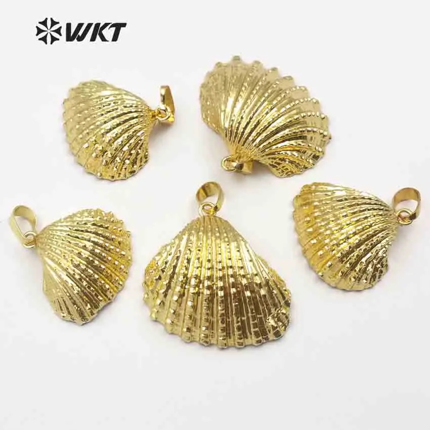 

WT- JP018 Fashion 24k gold dipped Scallop pendant for necklace Natural shell scallop in 24k real gold electroplated gold pendant