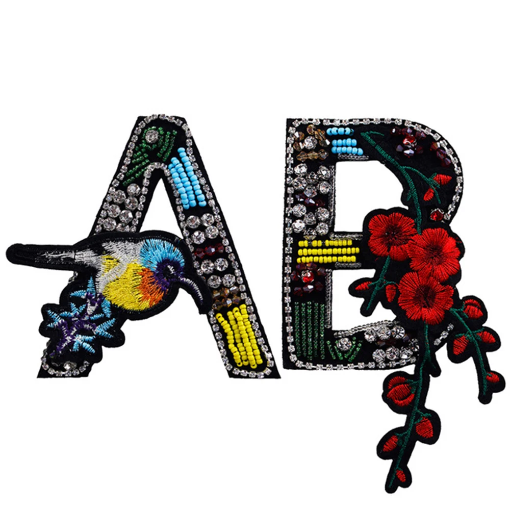 Beaded Rhinestones Letter AB Fabric Patch