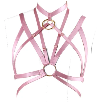 

Bondage Body Harness Cage Pink Bra For Women Strappy Tops Bustier Gothic Fetish Lingerie Festival Adjust Underwear Dance Wear