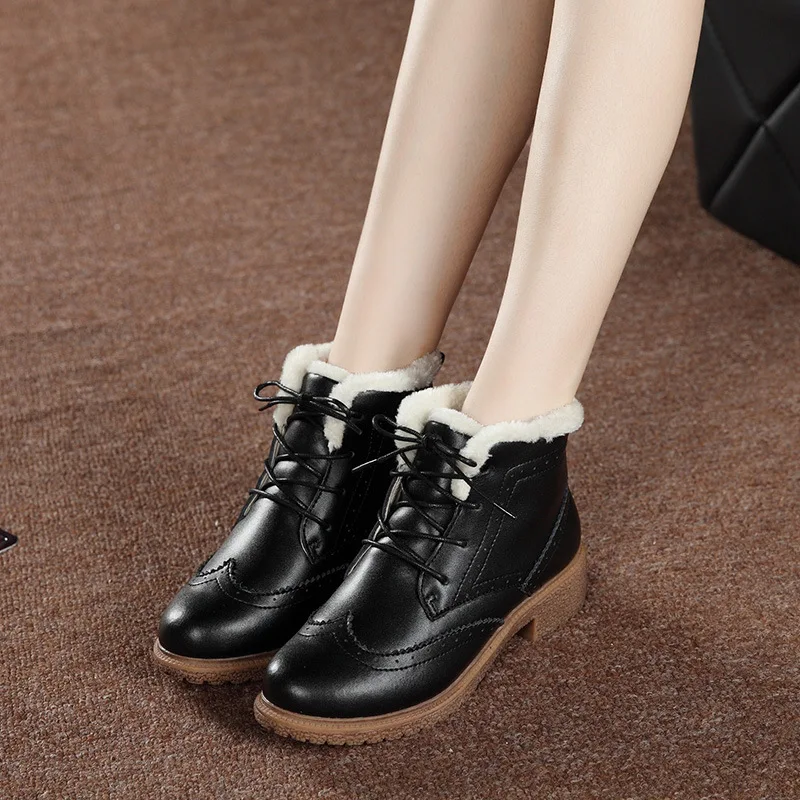 SWYIVY/зимние сапоги; женская обувь; Сезон Зима; коллекция года; кожаная обувь с высоким берцем; женские Теплые ботильоны на меху; женская зимняя повседневная обувь