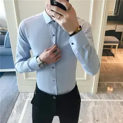 Лидер продаж для мужчин рубашка Мода 2019 Весна Новый Slim Fit Бизнес Мужская классическая рубашка с длинным рукавом Твердые универсальные