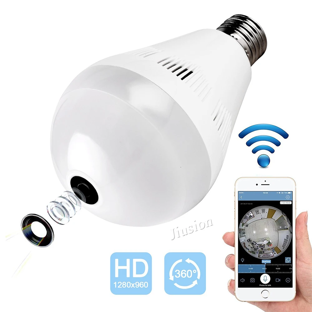 

960P 1.3MP 360 Degree Bulb Light Wifi Camera Full View Fisheye Wireless Camera Home Monitor Alarm Panoramic Camera