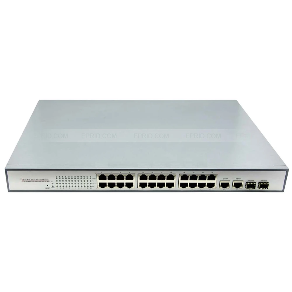 Сетевой коммутатор 24 poe+ 2 Порты и разъёмы Gigabit TP SFP Combo 802.3af 15.4 Вт(1,2+/3,6