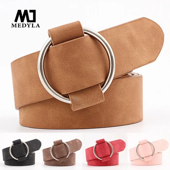 

MEDYLA woman belt without needle round buckle casual ladies belt youth fashion wide belt
