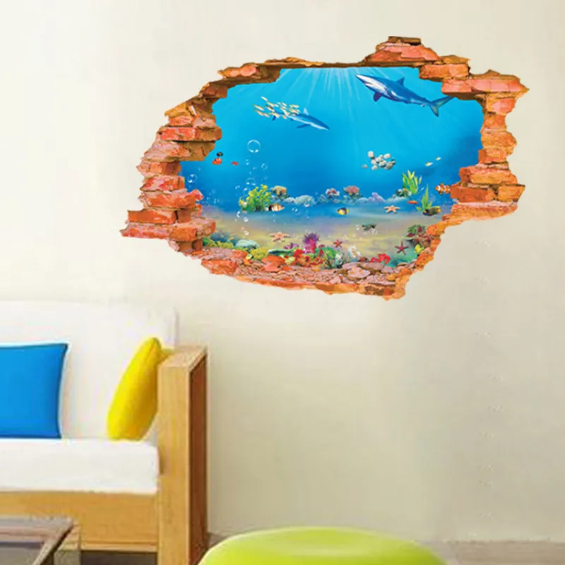 3D стикер на стену подводный мир ПВХ настенные художественные обои наклейка для