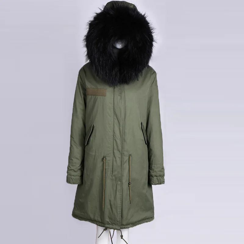 Cheap Long unisex Women Black Rabbit lining Army shell winter jacket Military Outer jacket