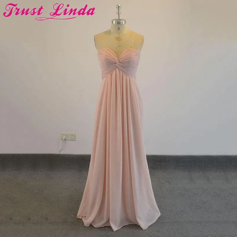 Real Image Pink Chiffon Long Bridesmaid Dresses Sweetheart Pleat Aline