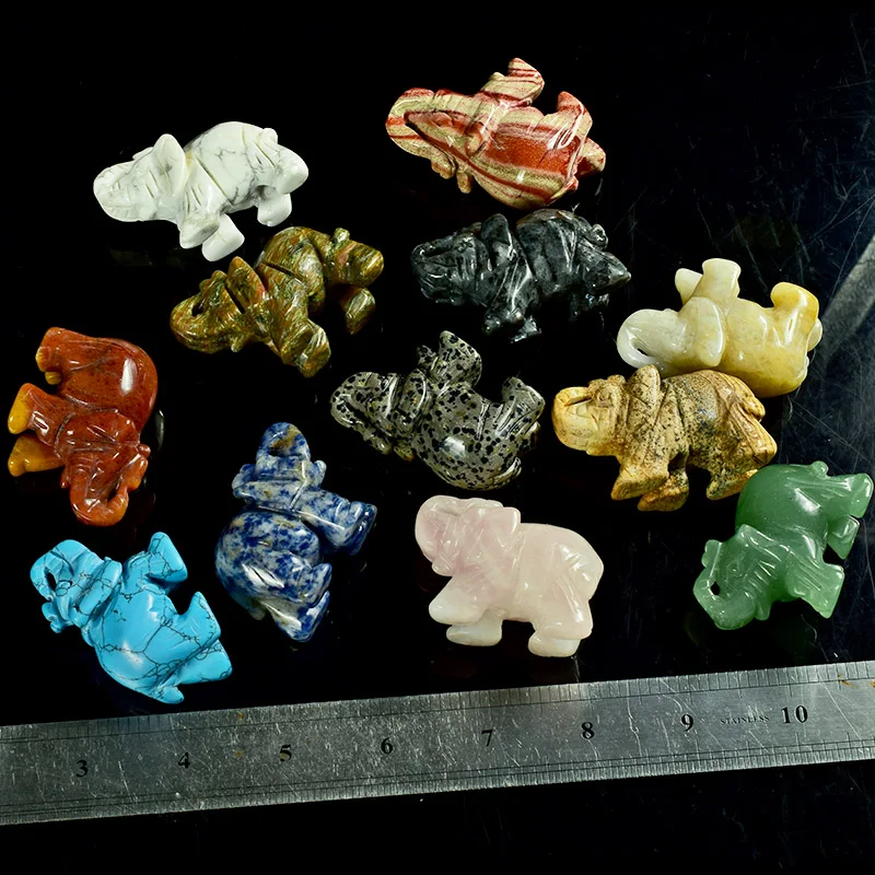 12 штук ассорти 1,5 дюймов Резные драгоценные камни фигурки слонов ремесло чакра камни лечебные рейки фэн шуй