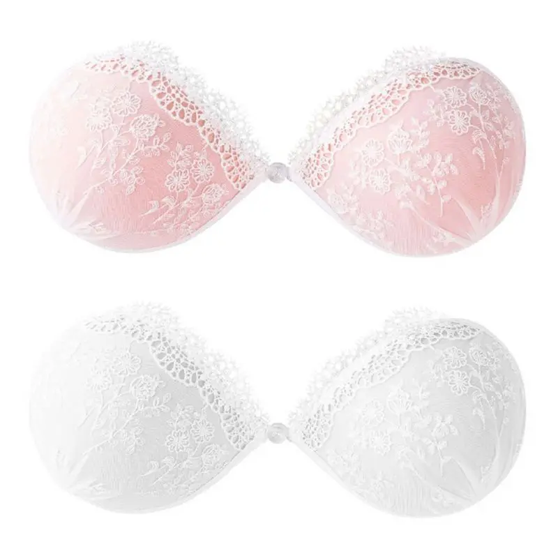 

Women Sexy Lace Embroidery Push Up Silicone Bra Strapless Invisible Nipple Cover Wedding Dress Front Closure Adhesive Breast Pad