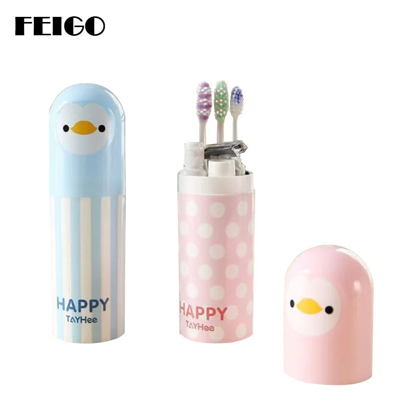 FEIGO креативный милый пингвин держатель для зубных щеток коробка чашка для зубной пасты для ванной путешествия личные чистые аксессуары для ванной комнаты F181