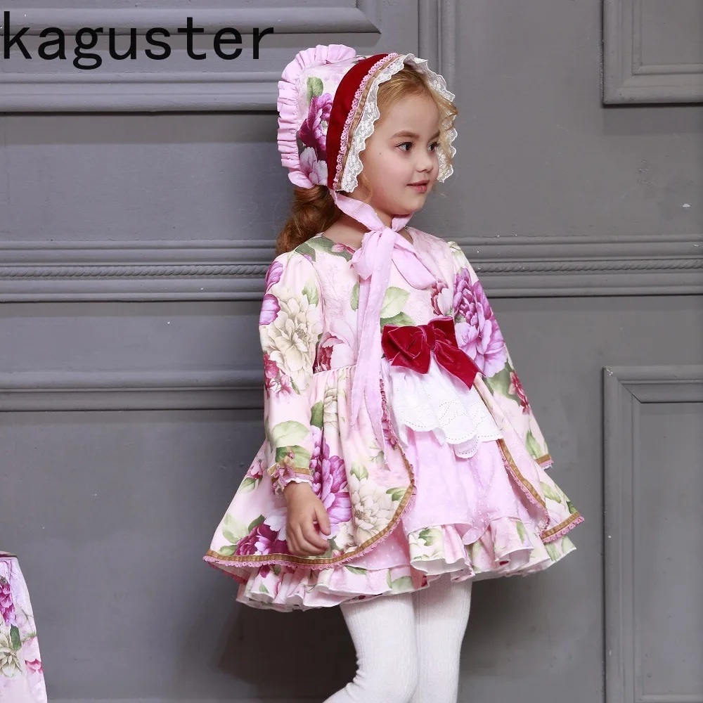 

Spain design features Floral Girl Royal princess Dress Spring Summer Bontique Long Sleeve Party Dress Christmas Ball Gowns Set
