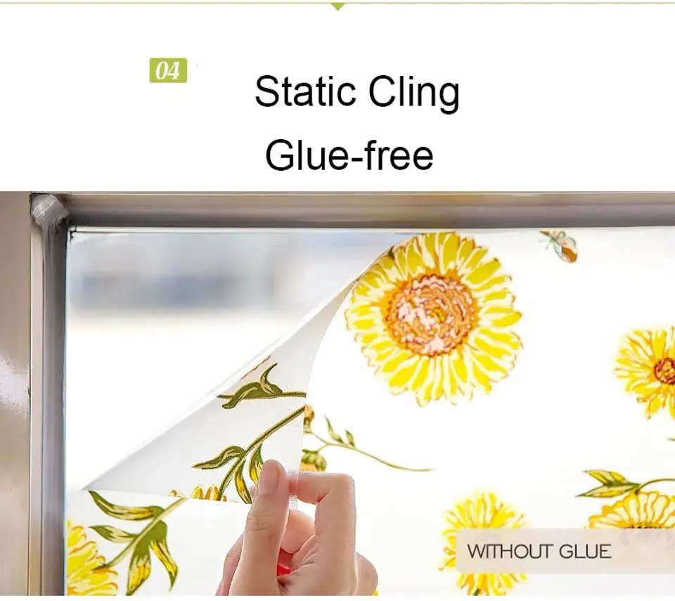 Stained Electrostatic Sun Flower Privacy Window Sticker Glass Film Frosted Opaque bathroom PVC Decorative Film Home Decor Decals