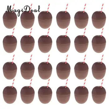 

MagiDeal 24pcs Hawaiian Tropical Plastic Fruit Coconut Drink Cup Straw Luau Tropical Cocktail Party Tableware Serveware