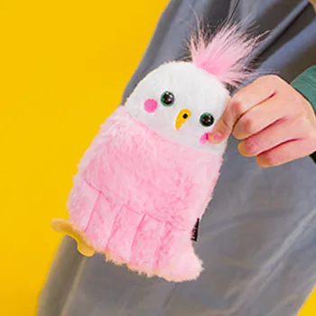 

Cute Plush Parrot Coin Purse Student Bus Card Holder Case With Retractable Reel Bag Pendant Children Fur Toy