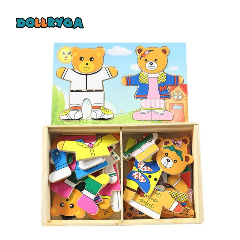 3D DIY Wooden Solid Match Plate Blocks Set Early Childhood Educational Cartoon Costumes Kindergarten Toys Gifts For Kid DOLLRYGA