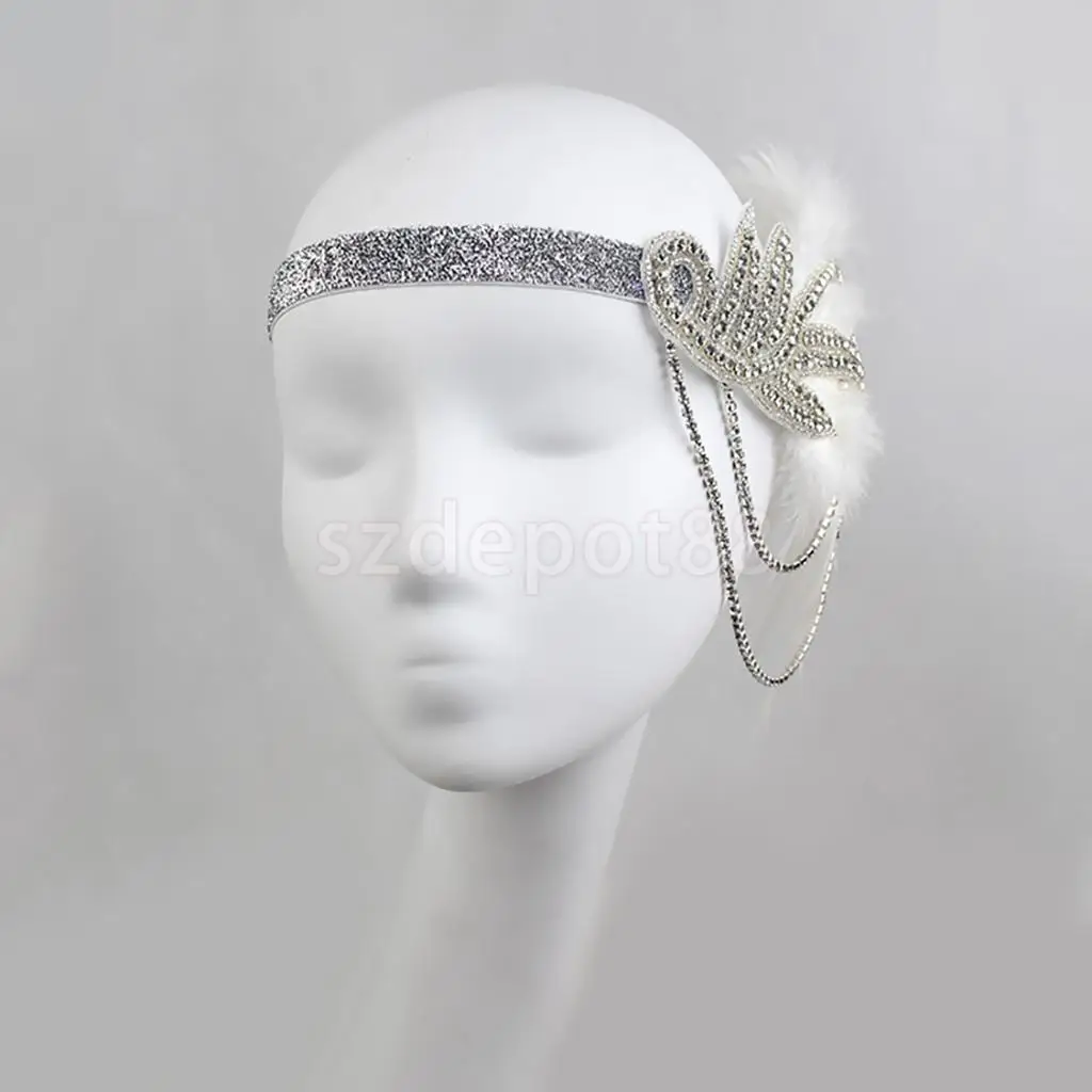 Vintage 1920s Feather Headband Wedding Bridal Headpiece Flapper Fancy Dress