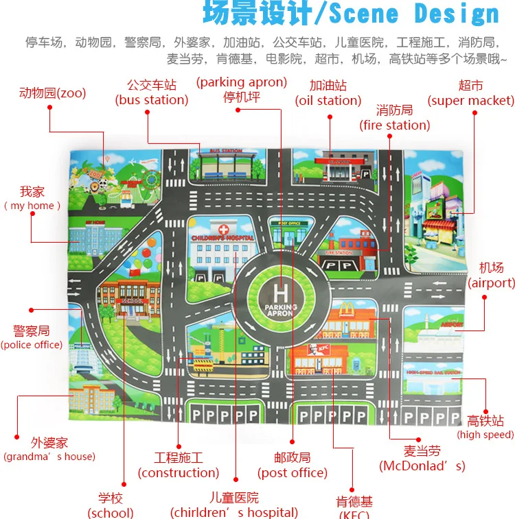 83*58 см детские игрушки для парковки города Дорожная карта DIY Модель автомобиля игрушки мат для скалолазания английская версия