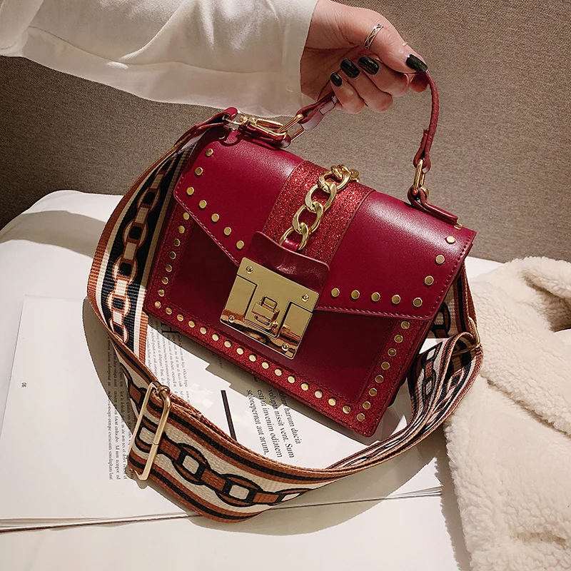 

Fashion Luxury Punk Women Bag Rivet Metal Shoulder Designer Female Handbag Small Black Bags Messenger Bag Ladies Hand Bags PU
