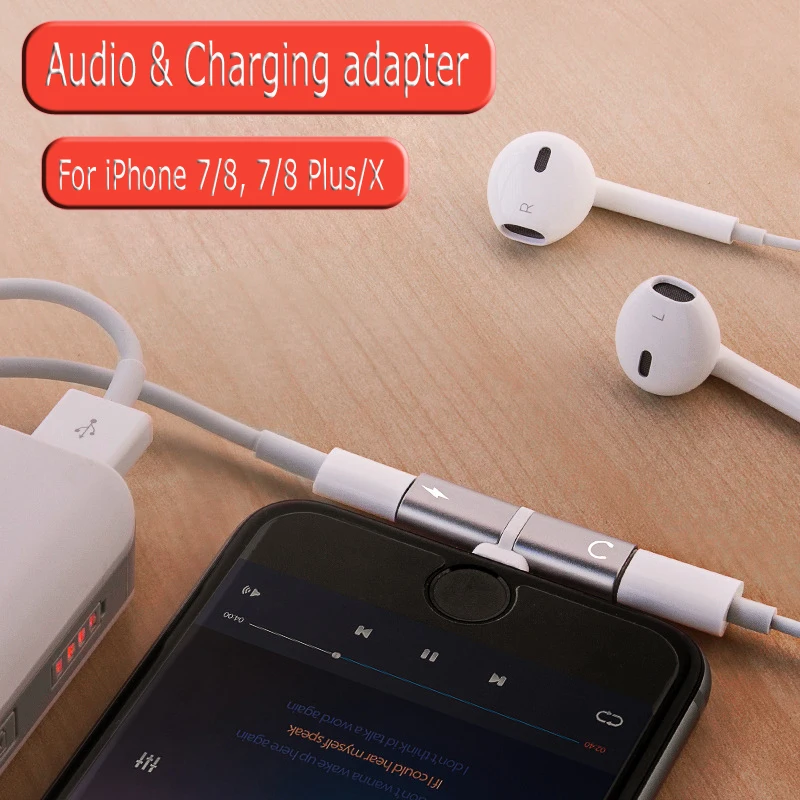 Beste 2 in 1 lader Audio cord Voor iphone 7 8 Plus Opladen Kabel Voor Bliksem Jack naar Oortelefoon AUX adapter voor iphone X XS MAX XR
