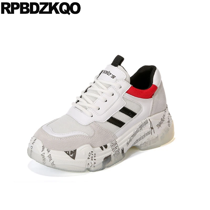 

harajuku breathable thick sole round toe lace up mesh runway women sneakers elevator wedge trainers creepers platform shoes